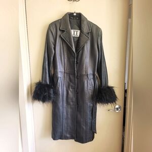 Vintage North Beach Leather Coat with Fur Cuffs